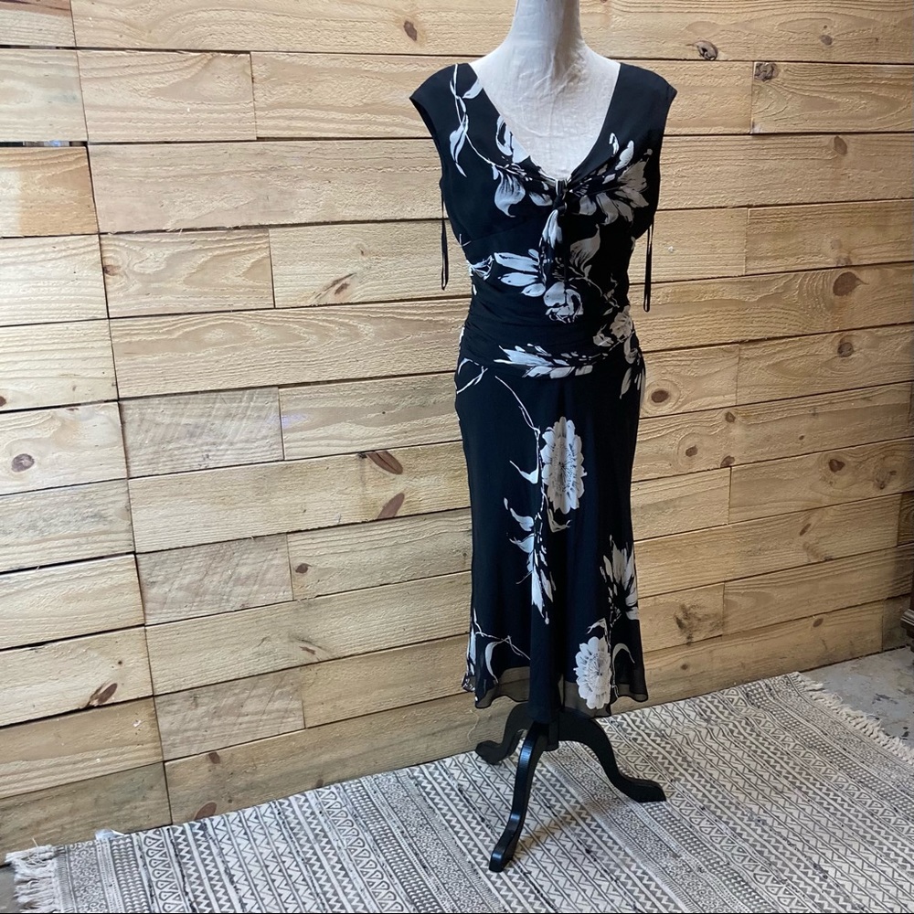 Jones New York black floral print 100% silk dress